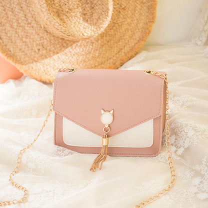 Small Messenger Bag New Sweet And Cute Cat Tassel Decoration Chain One Shoulder Small Square Bag Casual Messenger Bag A&S Collection