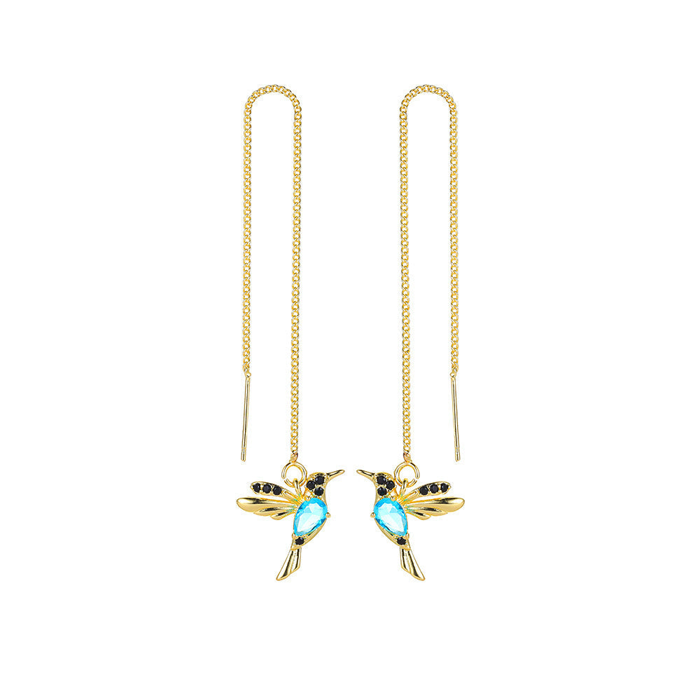 Elegant Hummingbird Earrings: Unique Long Drop Design with Tassels and Crystal Pendants – Perfect for Women and Girls Seeking Fashionable Jewelry CJ