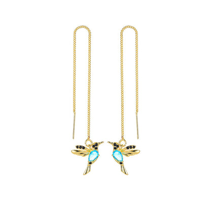 Elegant Hummingbird Earrings: Unique Long Drop Design with Tassels and Crystal Pendants – Perfect for Women and Girls Seeking Fashionable Jewelry CJ