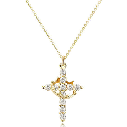Cross full diamond necklace Rotatable birthstone cross crown Zircon clavicle chain necklace A&S Collection