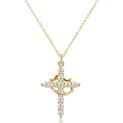 Cross full diamond necklace Rotatable birthstone cross crown Zircon clavicle chain necklace A&S Collection