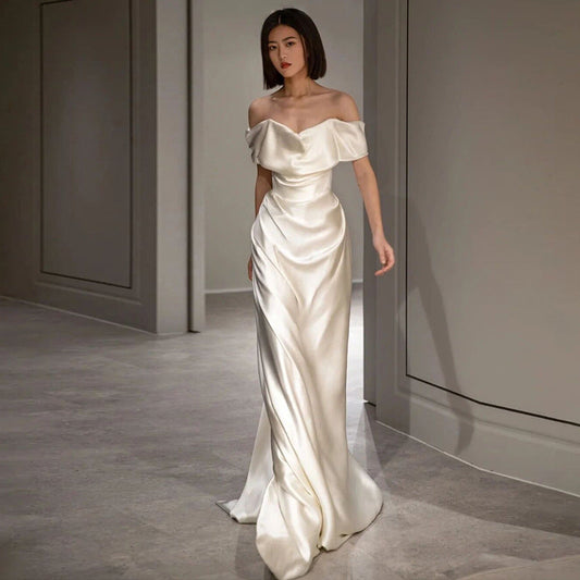 French White Off-shoulder Light Wedding Dress A&S Collection