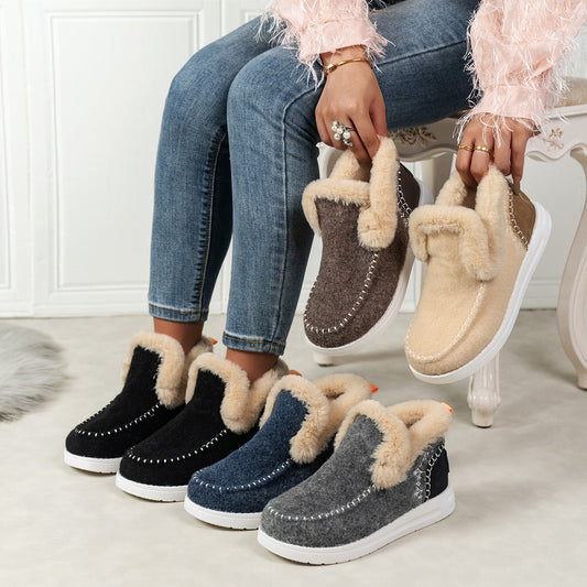 Plus Size Fleece-lined Thicker Raw Edge Warm Flat Bottom Cotton Shoes A&S Collection