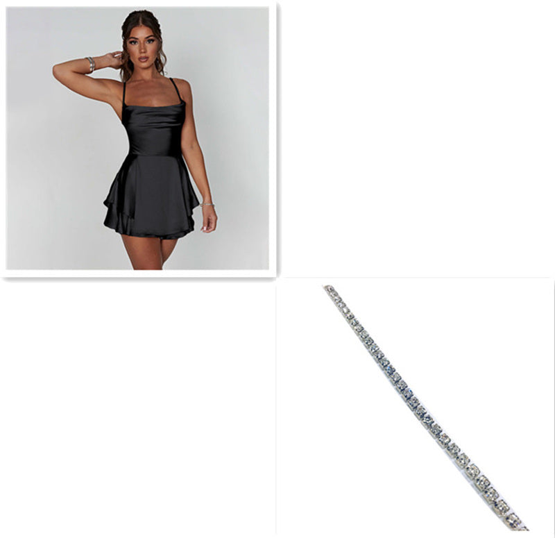 Elegant Satin Suspender Dress with Lace-Up Back - Perfect for Chic and Sexy Looks! CJ