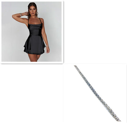 Elegant Satin Suspender Dress with Lace-Up Back - Perfect for Chic and Sexy Looks! CJ