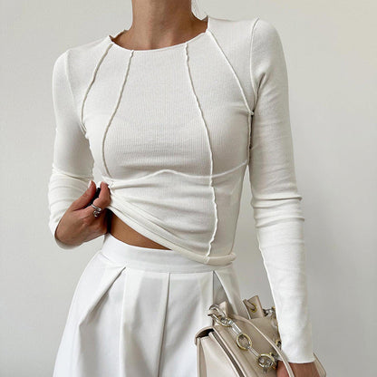 Slim Long Sleeve T-shirt Fashion Solid Color Split Thread Knitted Top Womens Clothing A&S Collection