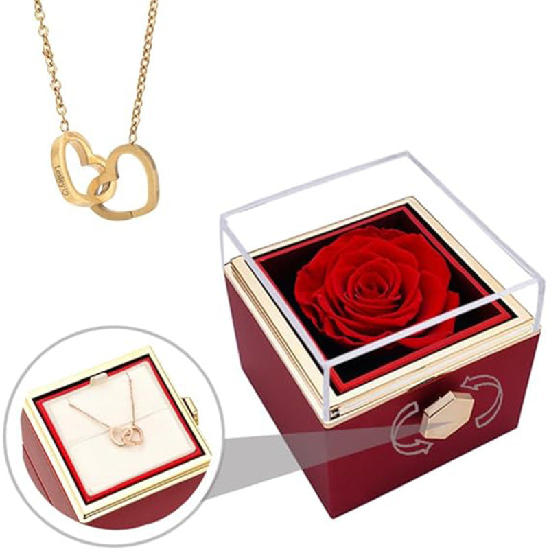 Creative rotating Valentine's Day rose  box Chinese Valentine's Day eternal flower proposal ring necklace box A&S Collection