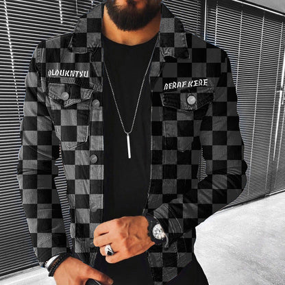 This stylish men's jacket features a checkerboard pattern with multiple pockets, offering a trendy and functional design perfect for autumn and winter A&S Collection