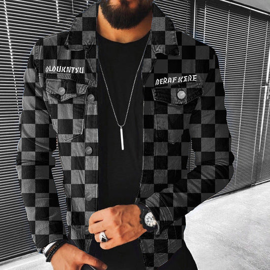 This stylish men's jacket features a checkerboard pattern with multiple pockets, offering a trendy and functional design perfect for autumn and winter A&S Collection
