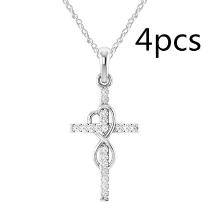 Stunning Alloy Pendant Necklace: Featuring Sparkling Diamonds and an Elegant Infinity Cross Design – Perfect for Adding Timeless Grace to Your Style CJ