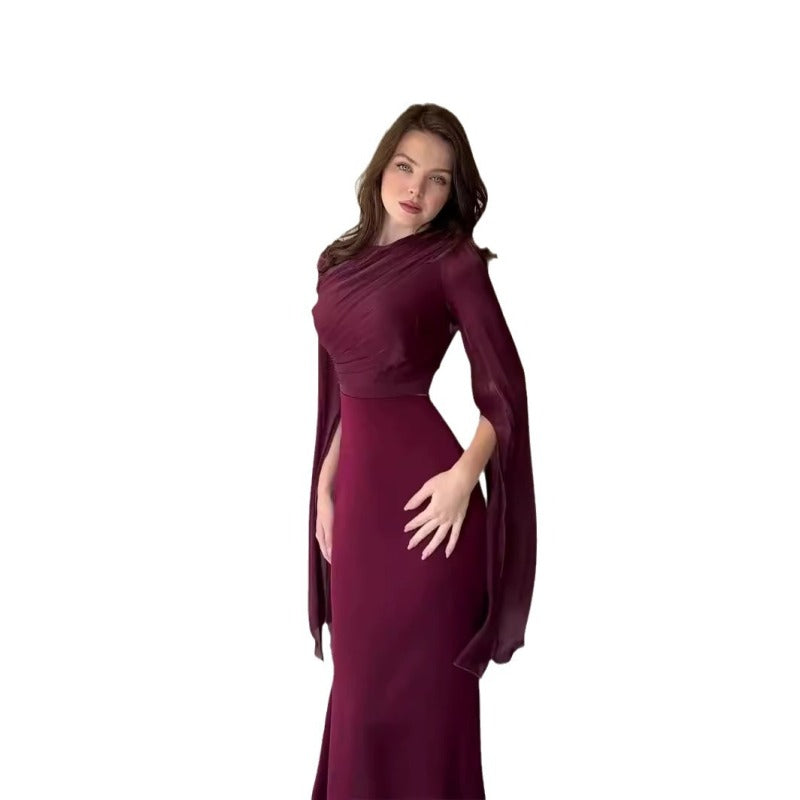 Elegant organza satin dress with patchwork design and slim fit, perfect for chic style A&S Collection