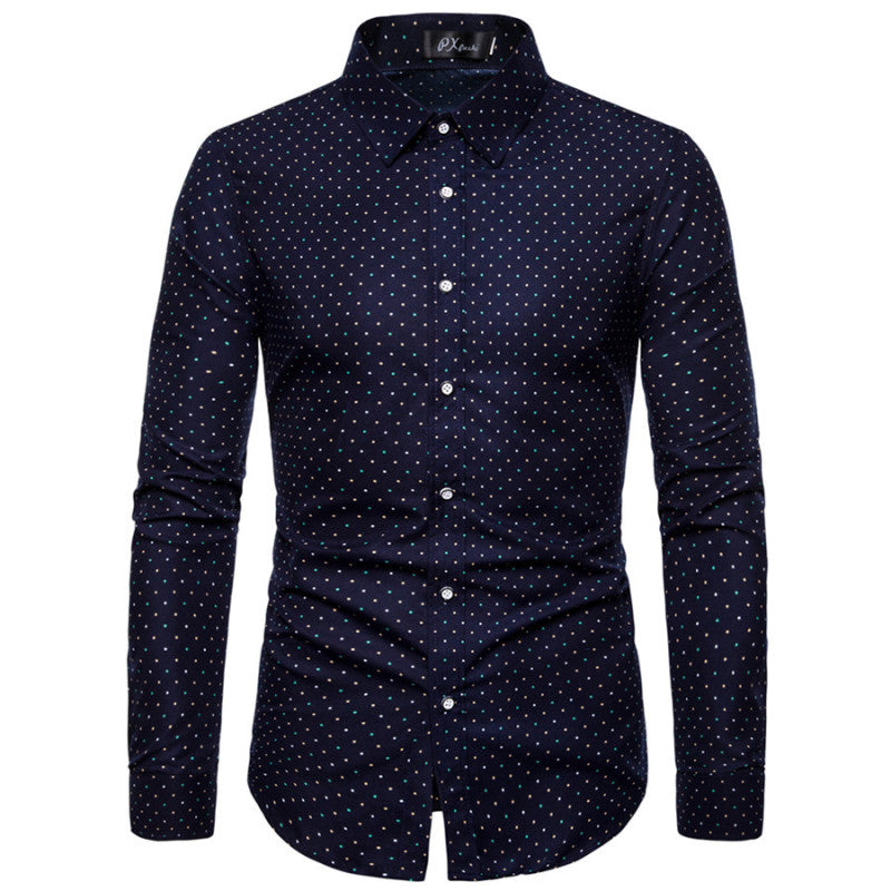 Men's printed long-sleeved shirts sell well Business polka dot long-sleeved shirts Wish slim shirt men A&S Collection