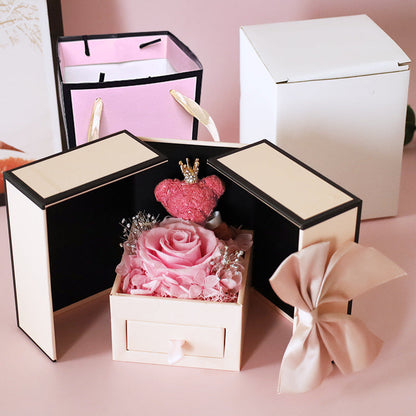 Charming Double Door Bear Rose Jewelry Box: Elegant Eternal Flower Design A&S Collection