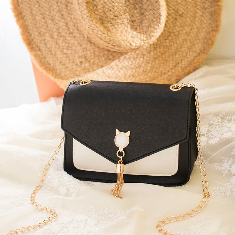 Small Messenger Bag New Sweet And Cute Cat Tassel Decoration Chain One Shoulder Small Square Bag Casual Messenger Bag A&S Collection