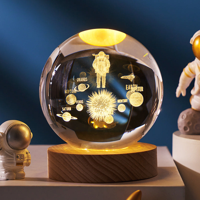 Luminous Starry Sky And Planets Moon Moon Crystal Ball Small Night Lamp Projection Ambience Light Creative Gift New Strange Gift A&S Collection