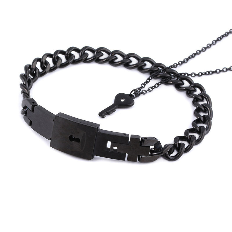 Special Day titanium steel love lock set: matching projection lock bracelet and key necklace for lovers A&S Collection