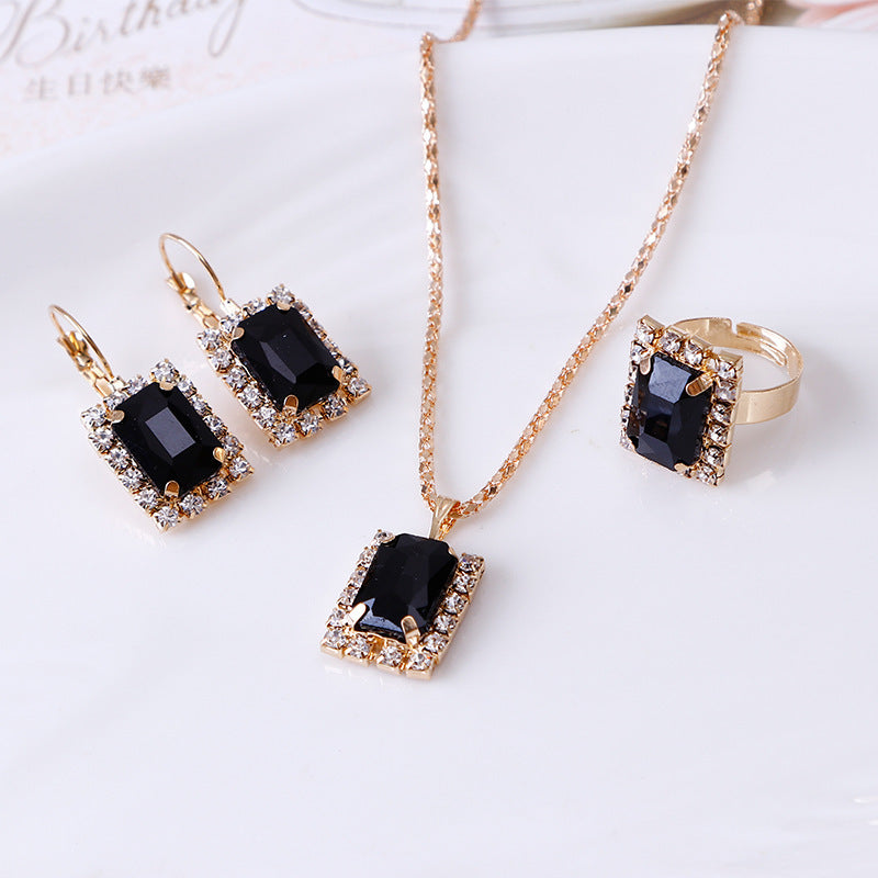The Crystal Set Necklace Earring Ring Three-piece Set A&S Collection
