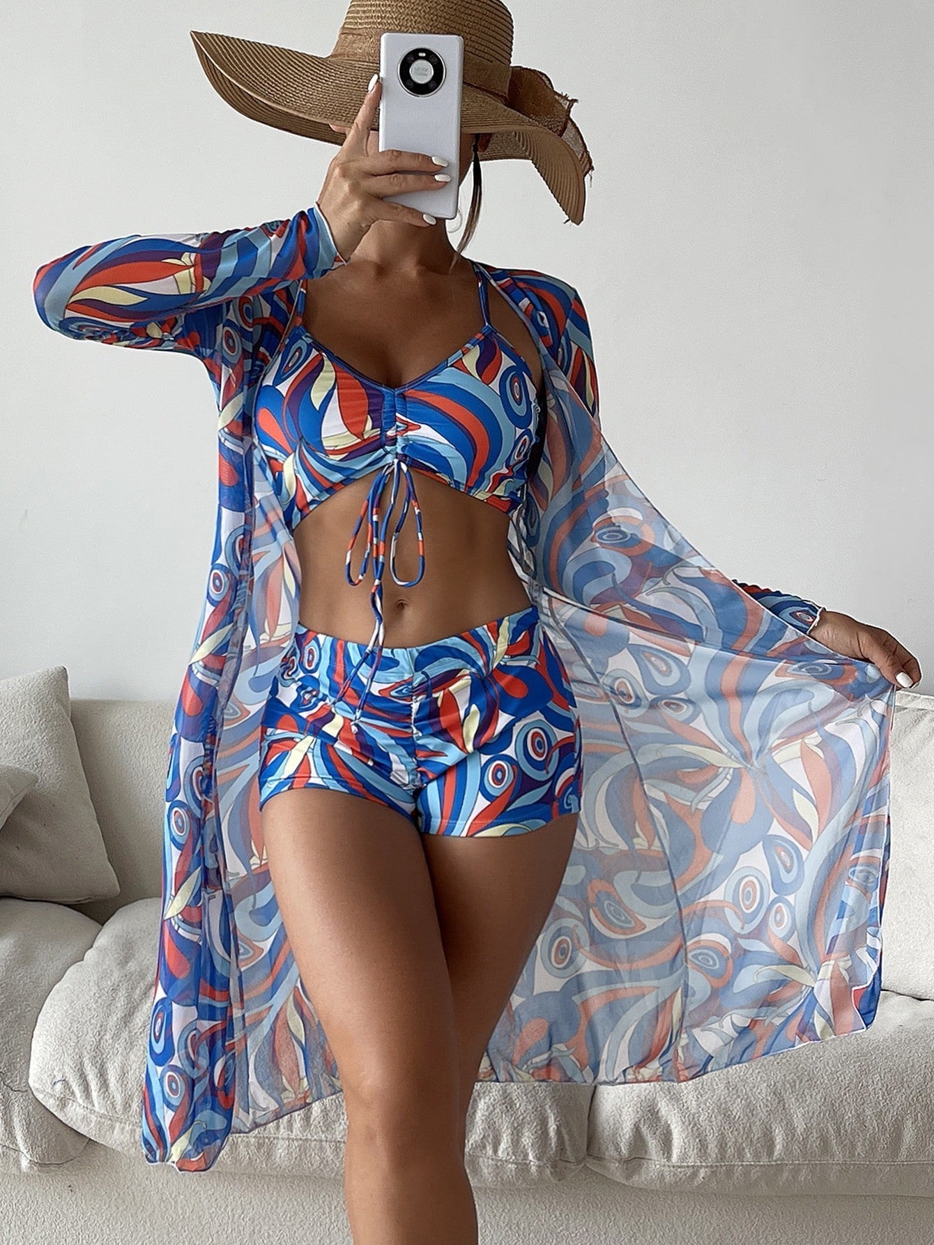 Trendy 3-Piece Bikini Set with Cardigan - Perfect for Summer Beach Style! CJ