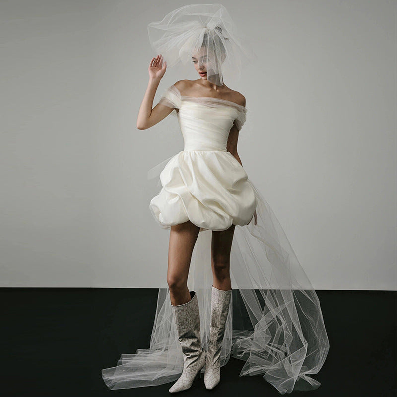 Off-shoulder Light Wedding Dress White Short A&S Collection