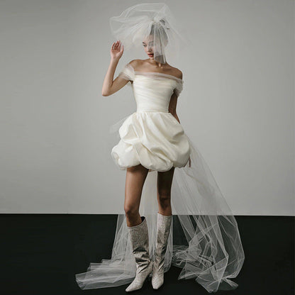 Off-shoulder Light Wedding Dress White Short A&S Collection