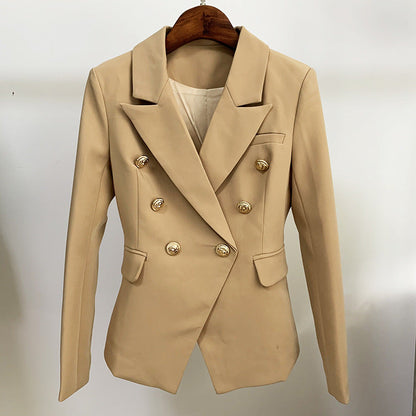 European and American star fashion: Women's double-breasted khaki slim suit with metal buckles Hypersku