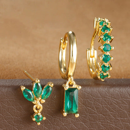 New 18K square le earrings Fashion zircon earrings jewelry three sets of earrings A&S Collection