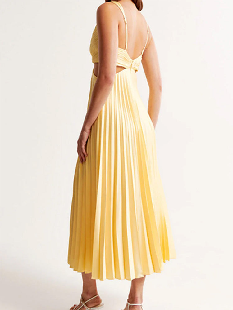 Ins Suspender Pleated Long Dress With Hollow-waisted Design Fashion V-neck Backless Dresses Summer Women's Clothing A&S Collection