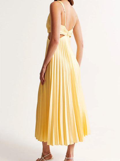 Ins Suspender Pleated Long Dress With Hollow-waisted Design Fashion V-neck Backless Dresses Summer Women's Clothing A&S Collection