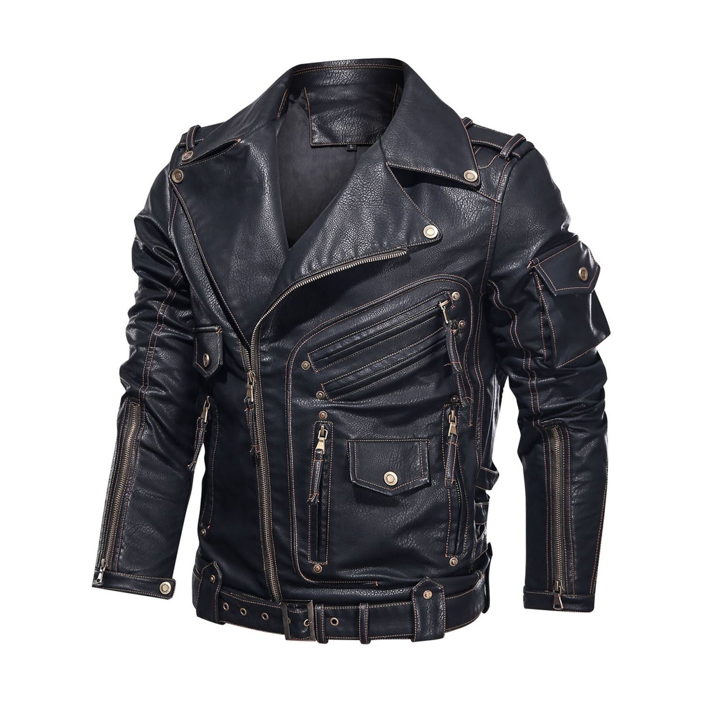 Motorcycle Leather Jacket, Punk Style PU Jacket A&S Collection