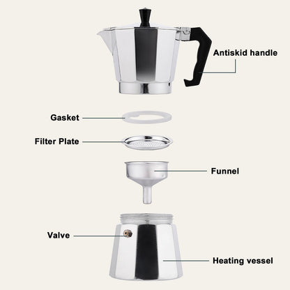 RAINBEAN Stovetop Espresso Maker 180ml For 3 Cups Espresso, Italian Moka Pot Coffee Maker, For Coffee Latte Mocha Cappuccino Macchiato Cuban Cafe Makers, Silver A&S Collection
