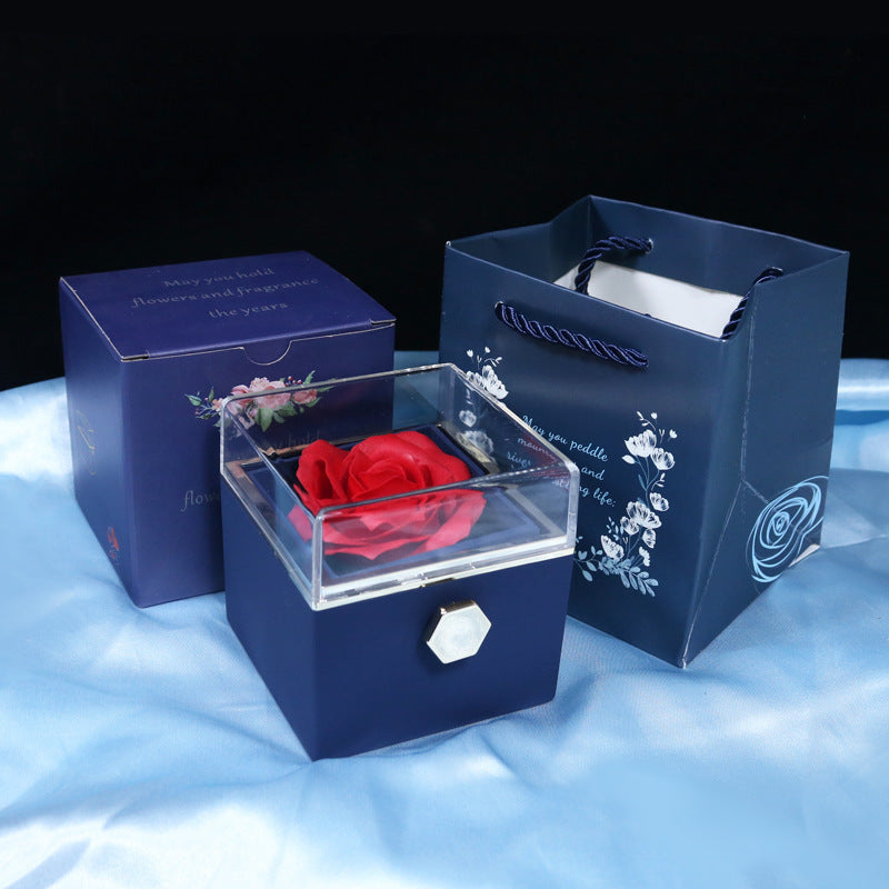 Rotating Soap Flower Rose Gift Box Creative Rotating Rose Jewelry Packaging Box Valentine's Day Gift For Women A&S Collection