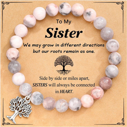 Natural Stone Pink-Red Zebra Tree of Life Bracelet - Perfect Gift for Big & Little Sisters, Girls, and Boys CJ