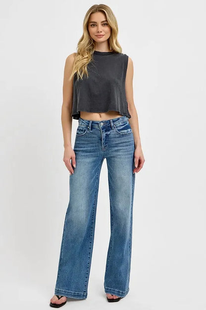 RISEN Full Size Tummy Control High Rise Wide Adjustable Waist Band Jeans Plus Size.