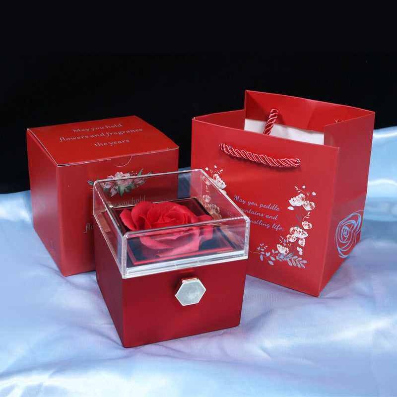 Rotating Soap Flower Rose Gift Box Creative Rotating Rose Jewelry Packaging Box Valentine's Day Gift For Women A&S Collection