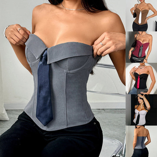 **Trendy Y2K bandeau vest—stylish and effortlessly chic for women.** CJ