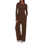 2 Pieces Women's Suit Autumn Winte Long Sleeve Tops High Waisted Wide Leg Pants Sportswear Female Clothes Solid Color Casual Suit.