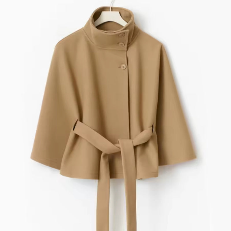 Winter High Neck Batwing Sleeve Coat With Belt Fashion Loose Elegant Button Top Trench Coat For Women Clothing A&S Collection