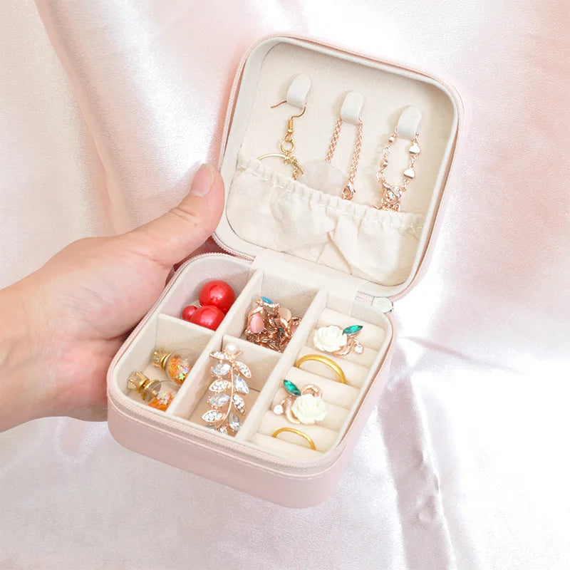 1PC Jewelry Organizer Display Travel Jewelry Zipper Case Boxes Earrings Necklace Ring Portable Jewelry Box Leather Storage A&S Collection