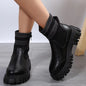 Fashion Mid-tube Boots With Zipper Design Non-slip Thick Sole Elastic Knitted Patchwork Boots For Women Round Toe Shoes Winter A&S Collection