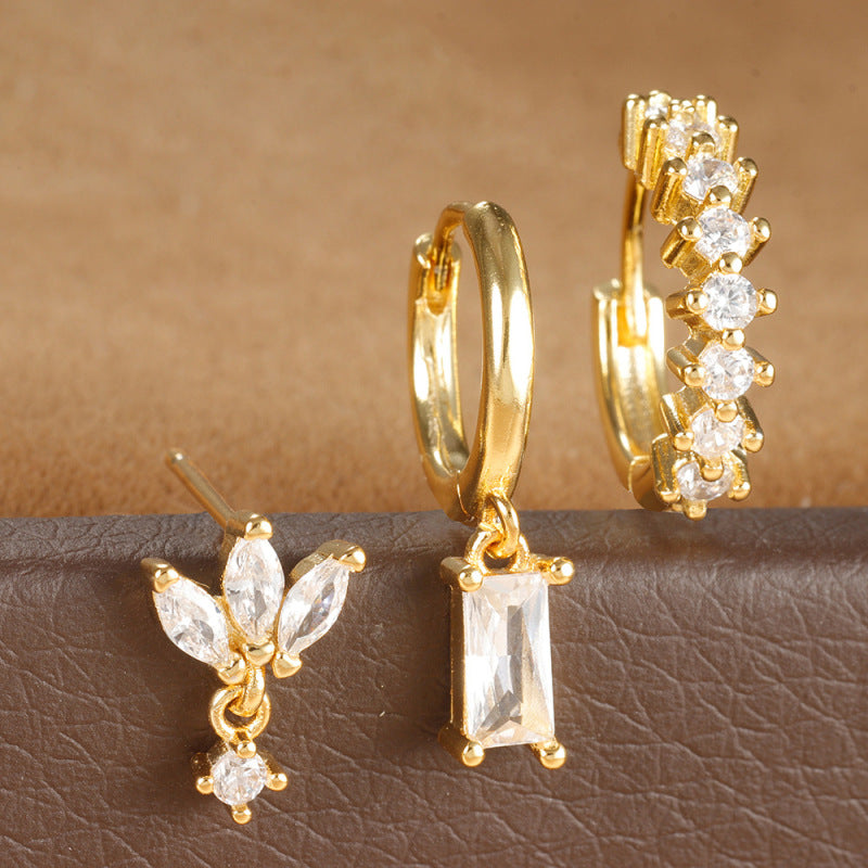 New 18K square le earrings Fashion zircon earrings jewelry three sets of earrings A&S Collection