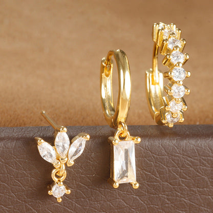 New 18K square le earrings Fashion zircon earrings jewelry three sets of earrings A&S Collection
