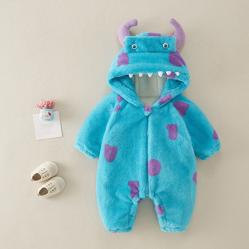 Adorable monster-themed baby onesie with a hood, perfect for a fun and cute look. A&S Collection