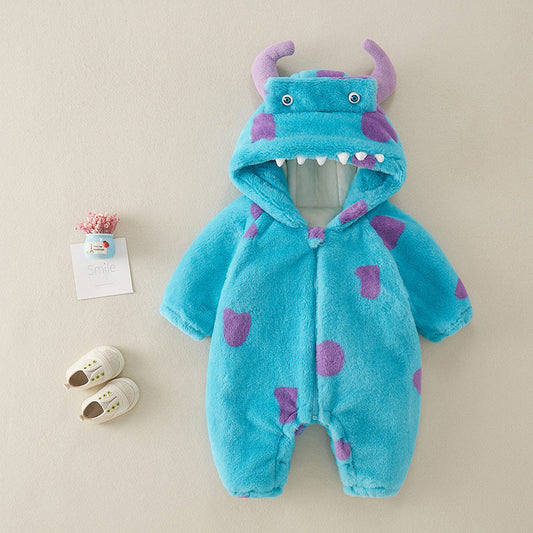 Adorable monster-themed baby onesie with a hood, perfect for a fun and cute look. A&S Collection