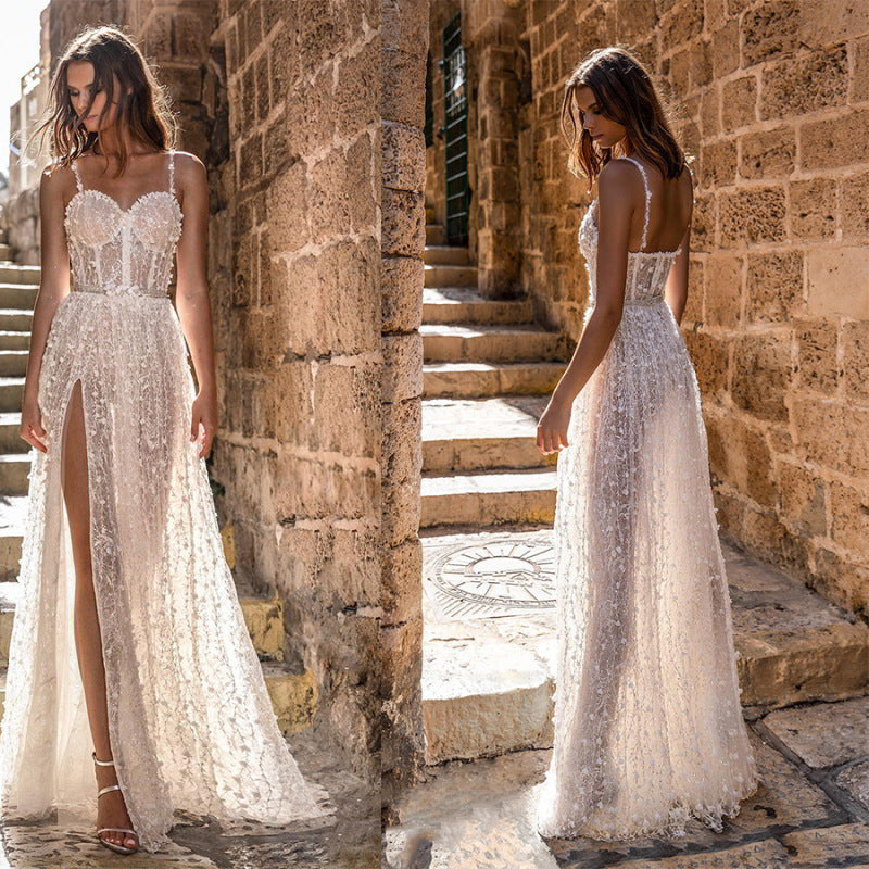Europe and the United States foreign trade new women's halter sexy split wedding bridesmaid dress long cotton dress with chest A&S Collection