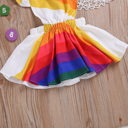 Colorful rainbow-striped dress for kids, perfect for adding vibrant flair to any occasion A&S Collection