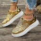 Stylish Lace-Up Sequin Flats: Casual Sports Shoes for Women with Thick Bottom and Non-Slip Design – Perfect for Effortless Walks A&S Collection