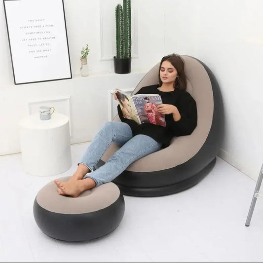 Inflatable lazy armchair PVC flocked folding sofa with pull-on lunch chaise longue set A&S Collection