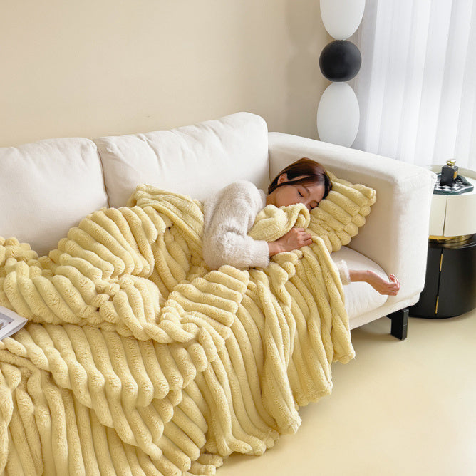 Soft Wind Bubble Velvet Blanket Warm Solid Rabbit Fur Blankets Double-sided Thickening Cover Throw Warm Fur Blanket A&S Collection