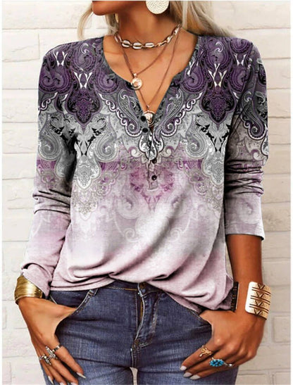 Women's Long Sleeve Printed Ethnic Fashion T-shirt