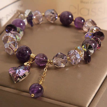 Purple Heart Crystal Bracelet Fashion Elegant Natural Amethyst Jewelry.